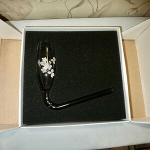 Chambong Borosilicate Glass Sparkling Wine Glass w White Floral Design Orig. Box